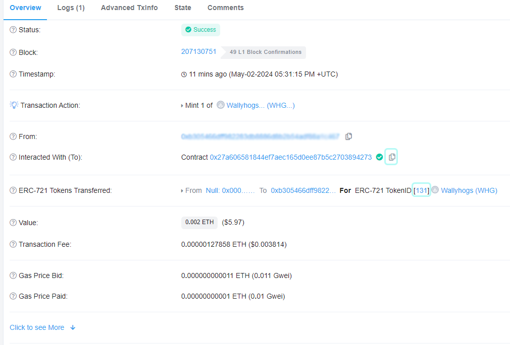 Transaction Details of NFT